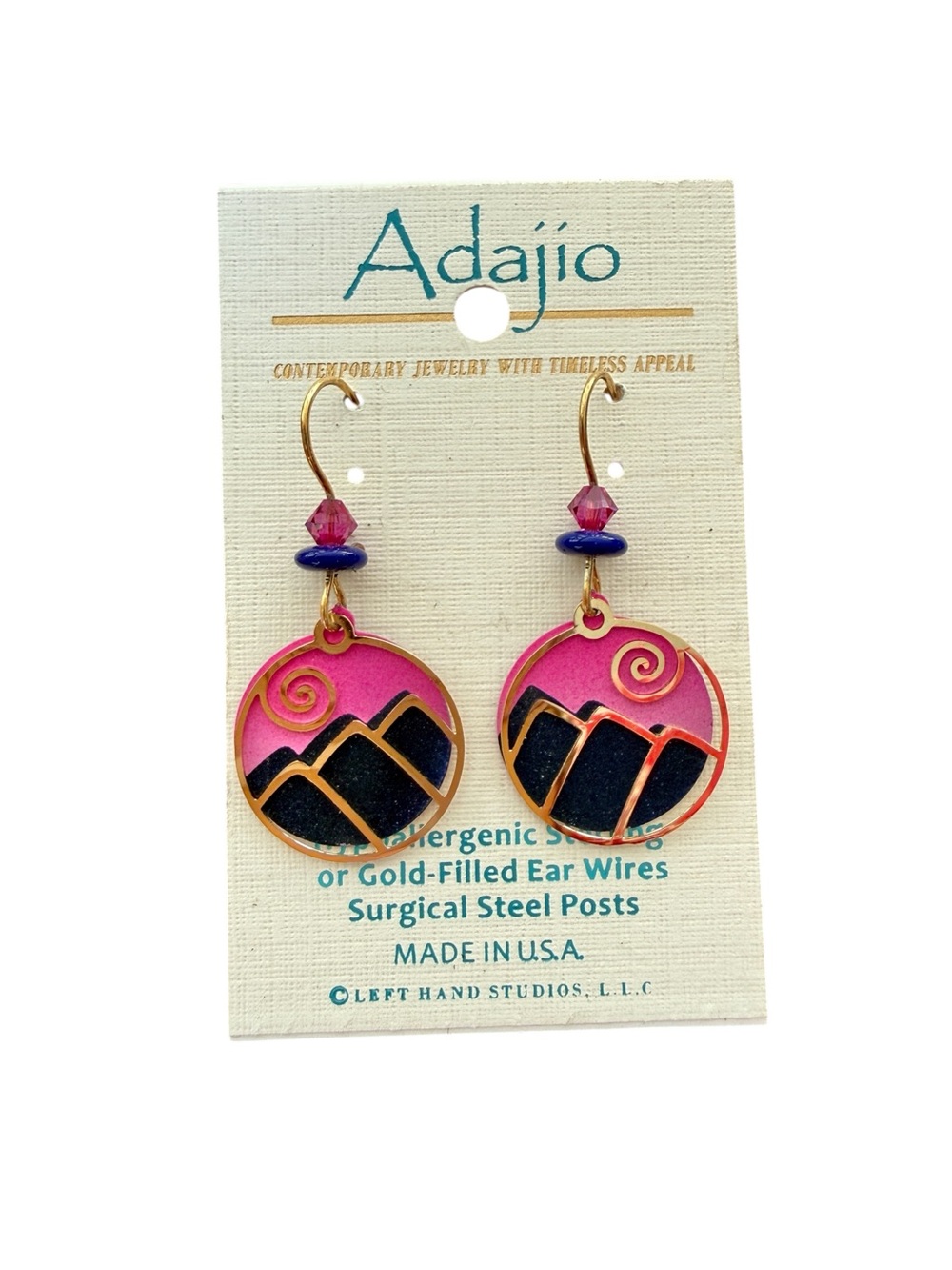 Y2K Adajio Pink Sunset Mountain Earrings Gold Filled Ear Wires USA Western NWT